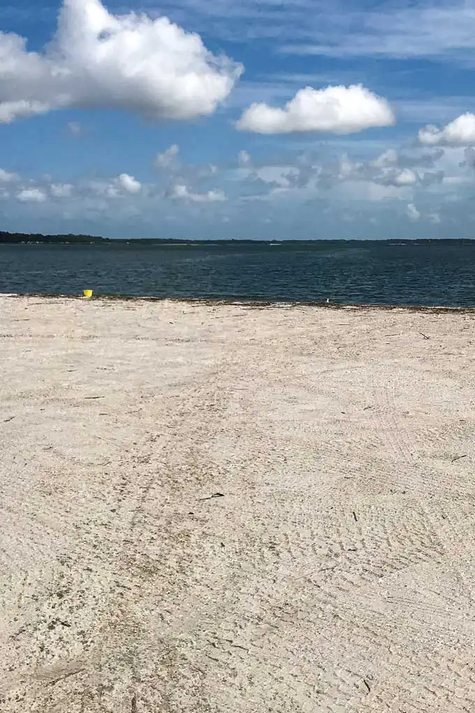 Tire tracks at The Sands Beach in Port Royal, South Carolina