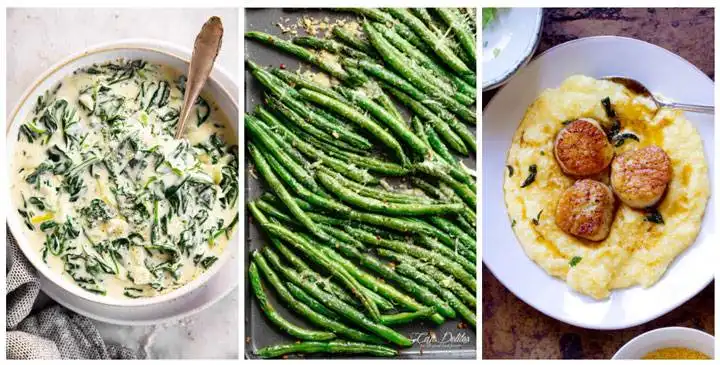 Cream sauce, green beans, polenta